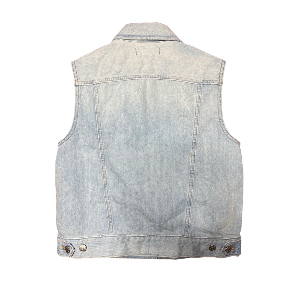 Madewell Women Small Light Wash Denim Trucker Vest Blue Button Up Western Moto - Picture 2 of 10